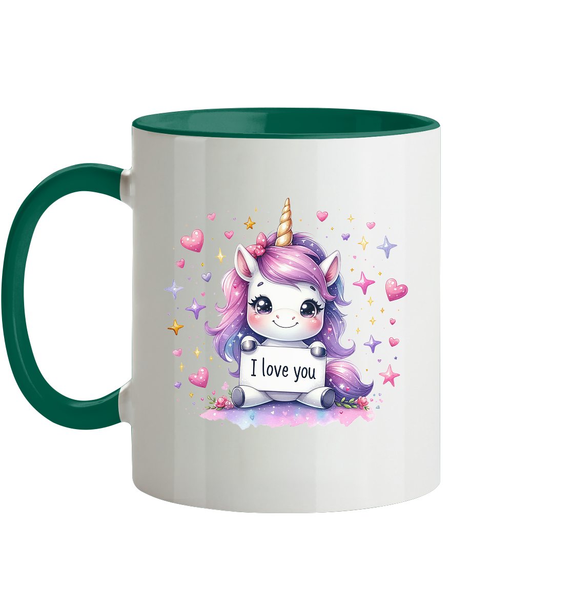 Süsses Einhorn mit I Love You Schild - Tasse zweifarbig