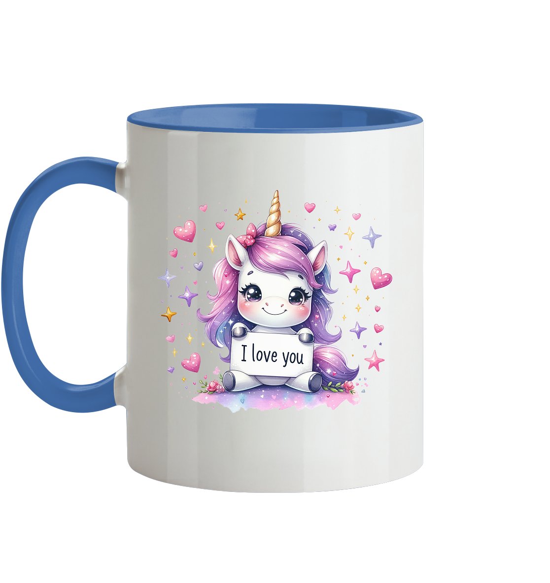 Süsses Einhorn mit I Love You Schild - Tasse zweifarbig