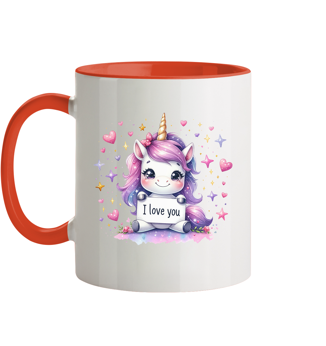 Süsses Einhorn mit I Love You Schild - Tasse zweifarbig