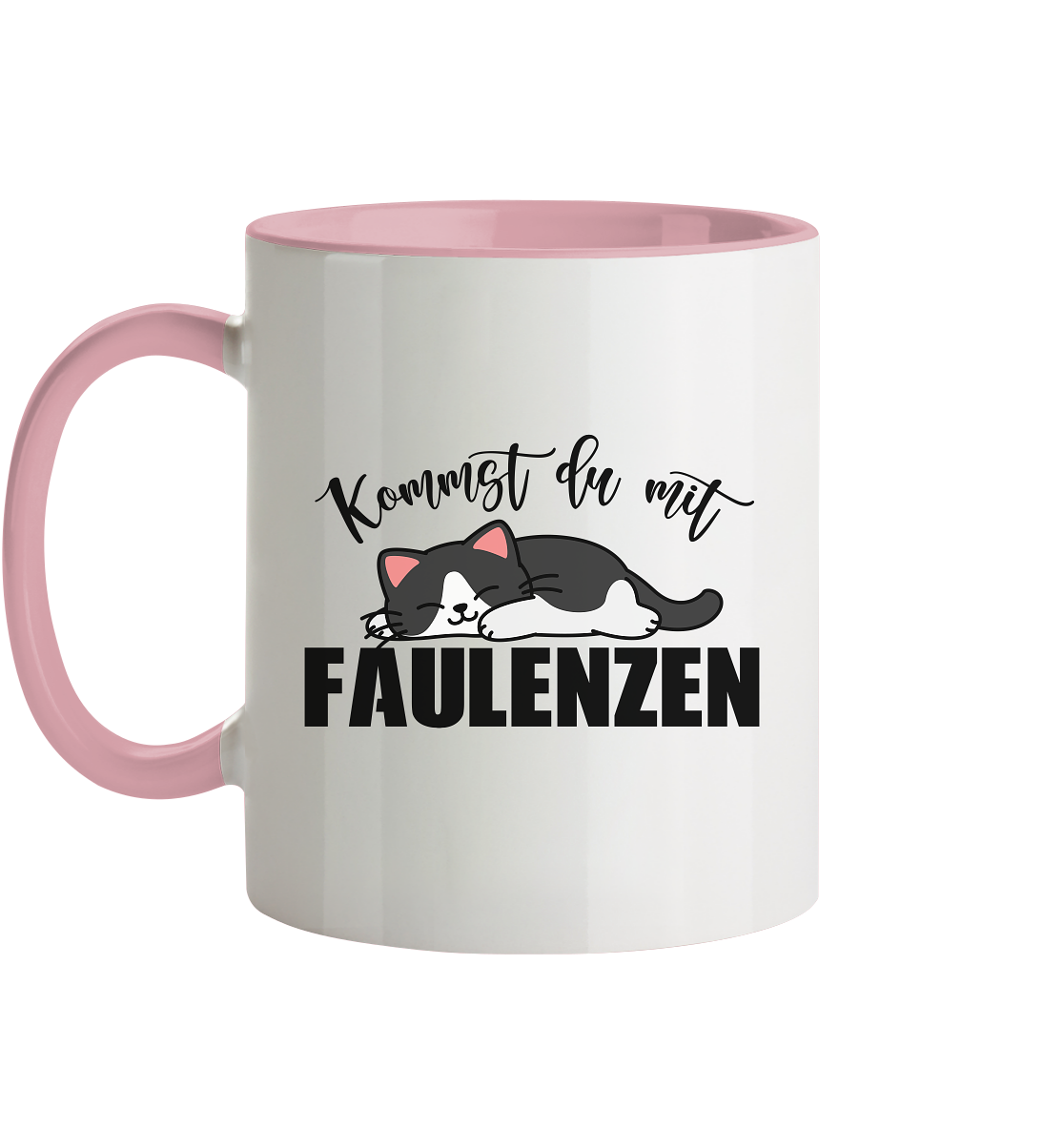 Tasse mit Katze und Spruch Kommste du mit Faulenzen - Tasse zweifarbig