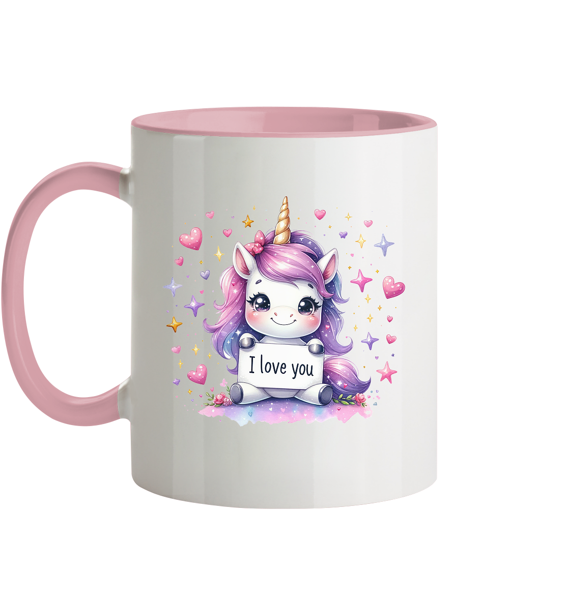 Süsses Einhorn mit I Love You Schild - Tasse zweifarbig