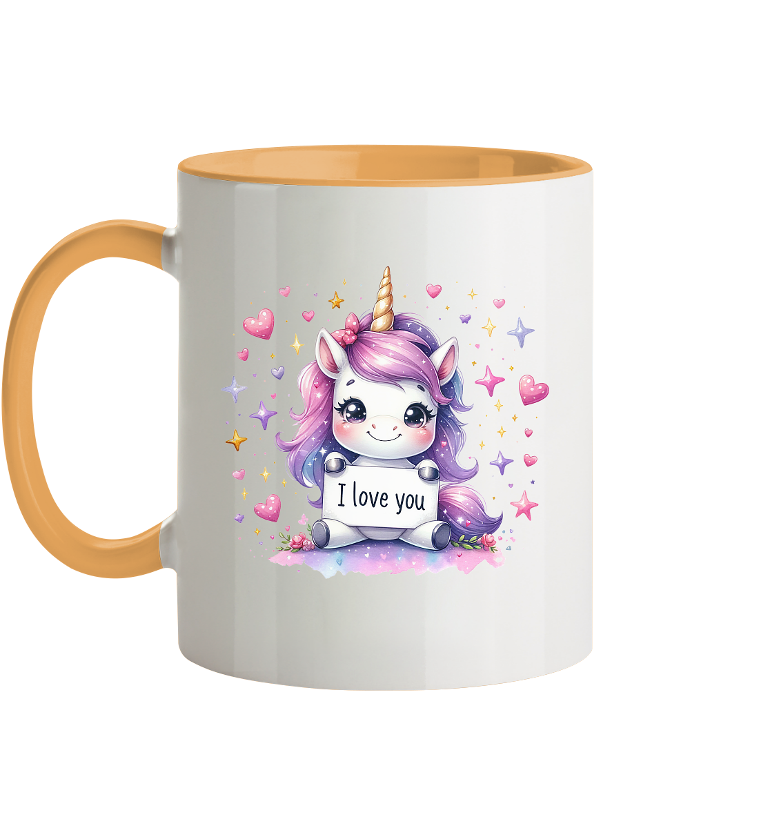 Süsses Einhorn mit I Love You Schild - Tasse zweifarbig