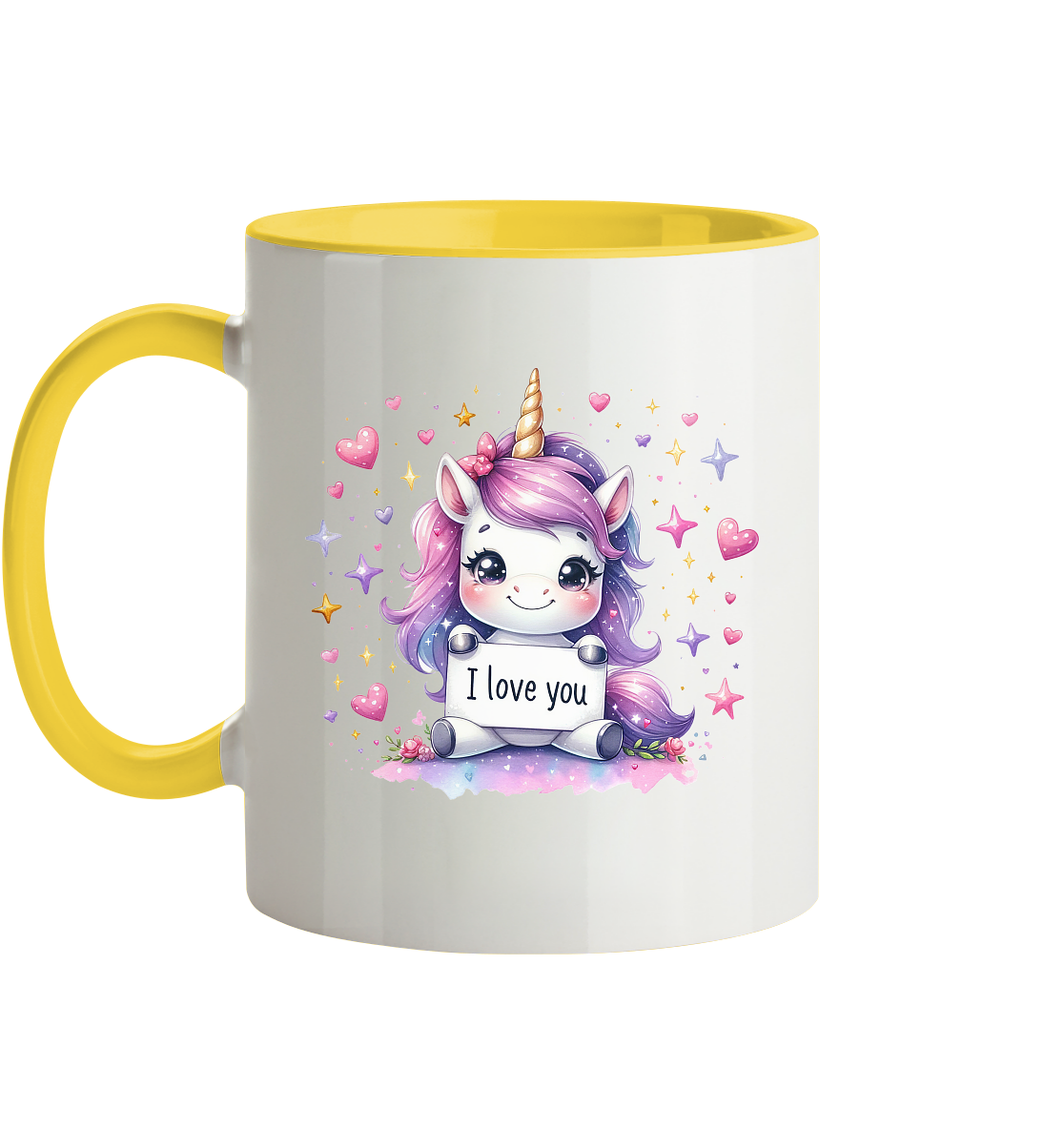 Süsses Einhorn mit I Love You Schild - Tasse zweifarbig