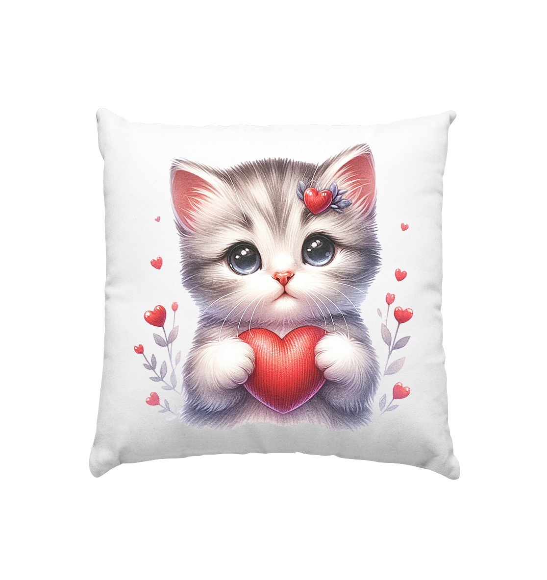 Katzen Kissen mit Herz - Kissen 40x40cm