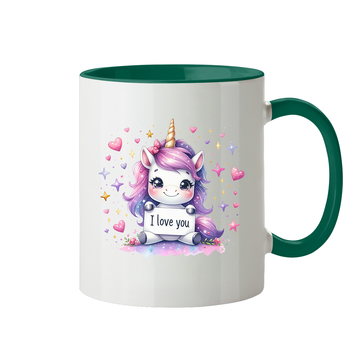 Süsses Einhorn mit I Love You Schild - Tasse zweifarbig