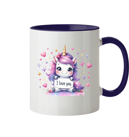 Süsses Einhorn mit I Love You Schild - Tasse zweifarbig