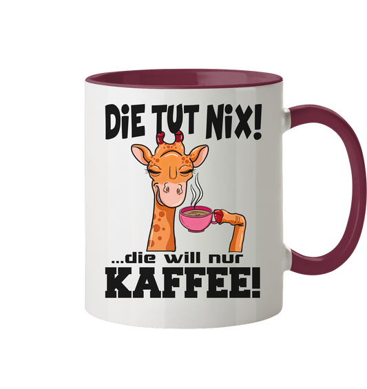 Die tut nix mit Giraffe - Tasse zweifarbig