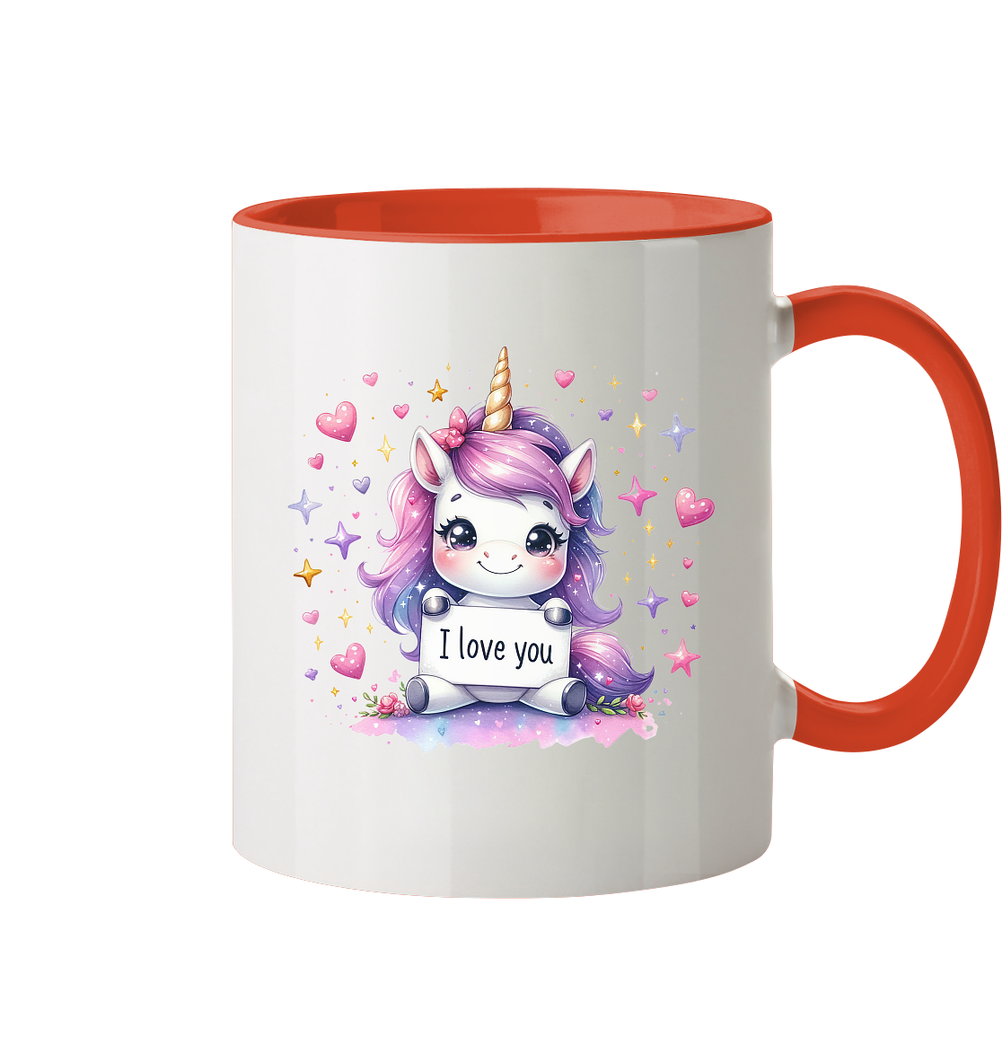 Süsses Einhorn mit I Love You Schild - Tasse zweifarbig