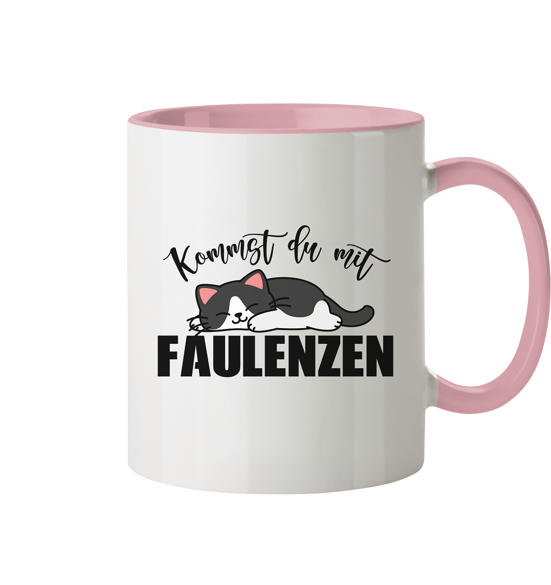 Tasse mit Katze und Spruch Kommste du mit Faulenzen - Tasse zweifarbig