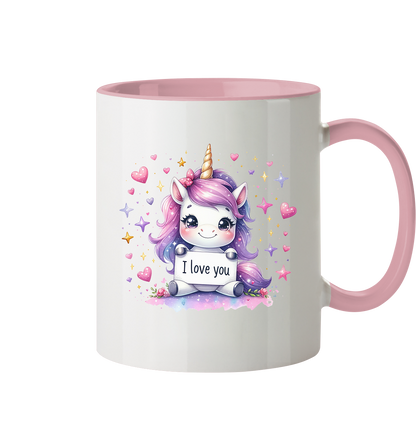 Süsses Einhorn mit I Love You Schild - Tasse zweifarbig