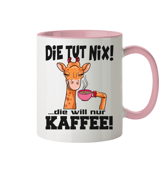 Die tut nix mit Giraffe - Tasse zweifarbig