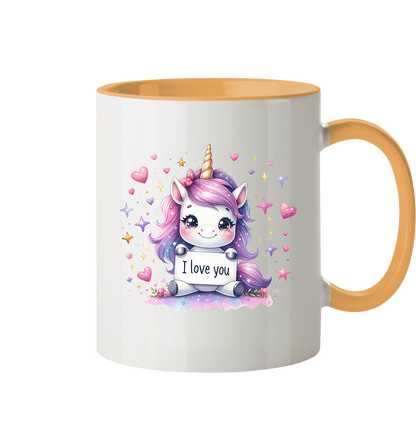 Süsses Einhorn mit I Love You Schild - Tasse zweifarbig