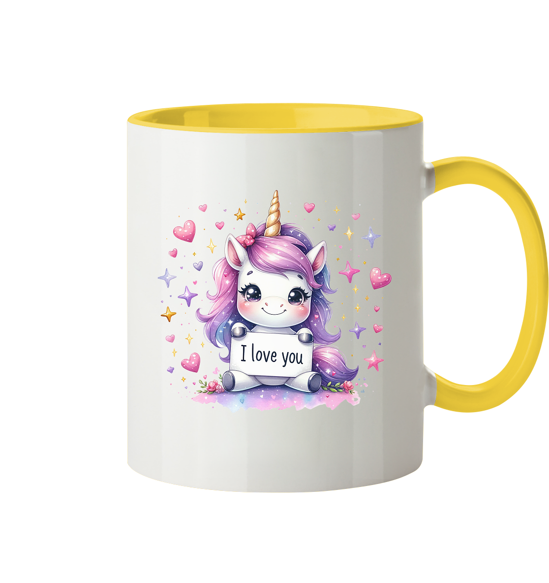 Süsses Einhorn mit I Love You Schild - Tasse zweifarbig